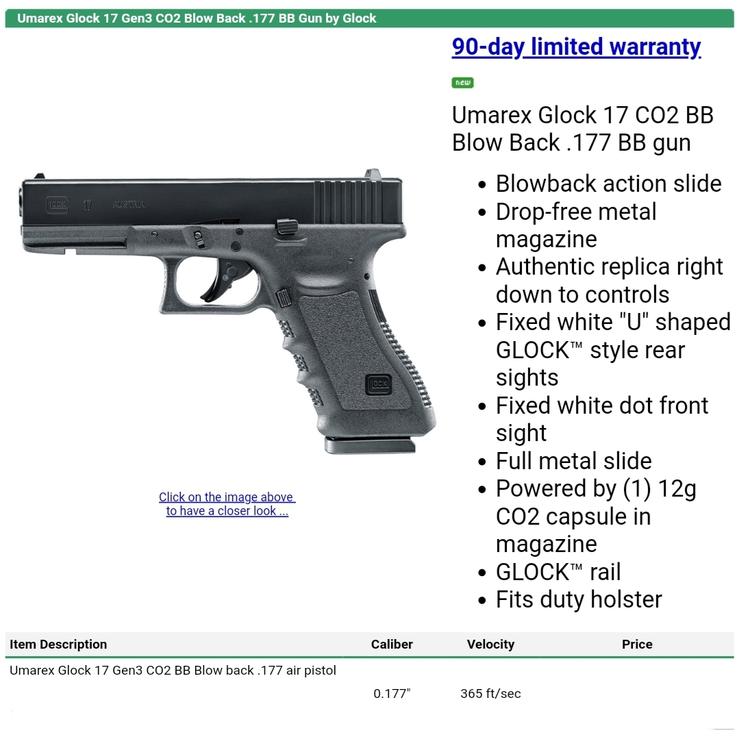 Glock 17 Gen3 Blowback Ful Metal 4.5mm /.177 + estuche + alimentadora